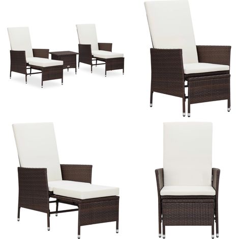 3-tlg. Garten-Lounge-Set mit Auflagen Poly Rattan Braun - Gartensessel - Loungesessel - Outdoor Möbel - Gartenmöbel Set - PE-Rattan - Home & Living (1/5)