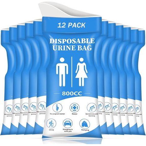 12 Urinbeutel / Einweg-Urinbeutel 800 ml - Nottoilette für Auto, Camping & Reisen - Auslaufsicher & saugfähig (1/5)