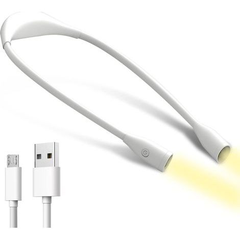 Lámpara de lectura para el cuello, LED recargable, luz de brazo ajustable de 3 colores para leer, tejer, coser, acampar, correr, cable USB incluido. (1/5)