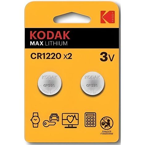 Pile CR1220 - Lithium 3 V - Diamètre 12 mm Hauteur 2 mm - Pour Montres Calculatrices Télécommandes - Lot de 2