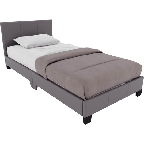Lisbon Single Faux Leather Bed, Grey & Gel Memory Foam Pocket Spring Mattress, Single (1/5)