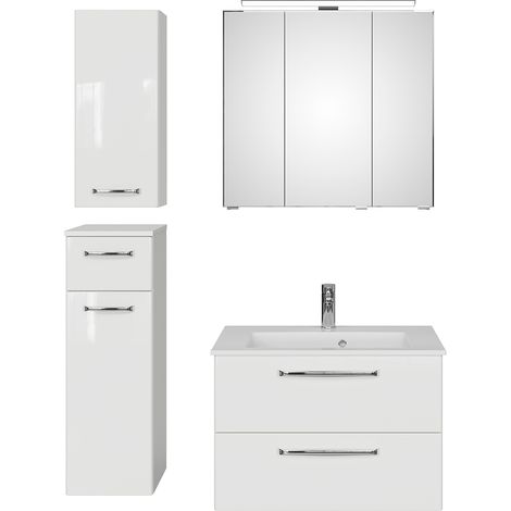 Badmöbel Set inkl. Waschbecken Mineralmarmor TRENTO-66 in weiß Glanz, B/H/T: ca. 122/200/50 cm (1/5)