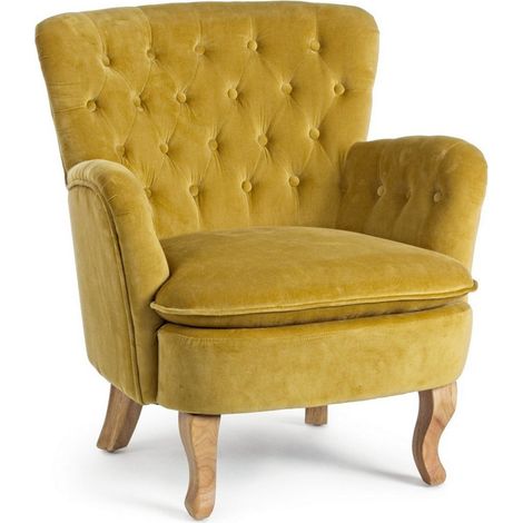 Poltrona "Orlins" per interno, Struttura In Legno Di Pino, Rivestimento In Cotone Trapuntato, Effetto Velluto Capitonne' 71.5 x 72.5 x 79h cm -Senape (1/4)