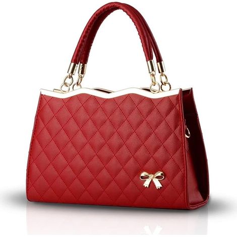 Nouveau sac à main en treillis de diamants en cuir PU souple pour femmes (vin rouge)