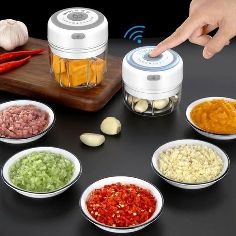 Mini-Knoblauchschneider, elektrische Mini-Knoblauchpresse – Weiß, drei Klingen, 250 ml (1/4)