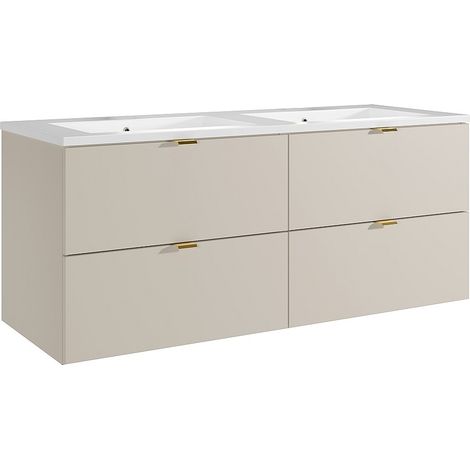 Meuble de salle de bain suspendu avec vasque à encastrer - Beige - 120 cm - LAVENA