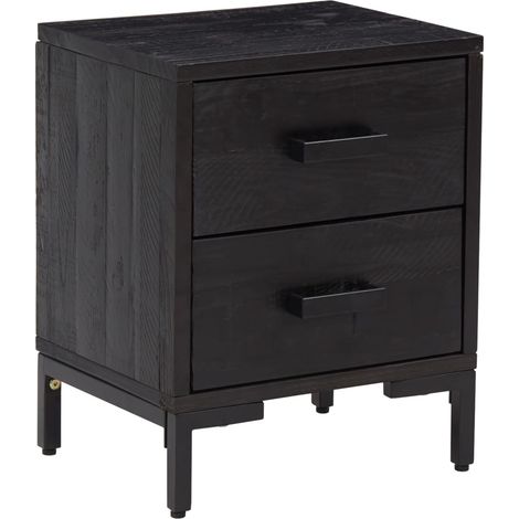 Mesita de noche con dos cajones 36 x 30 x 45 cm madera de pino negro DEC034364