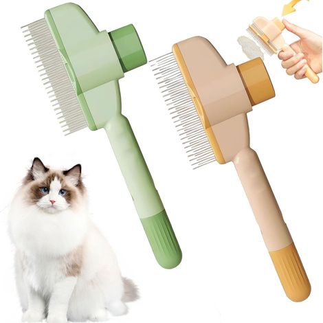 2 Set Reinigungsbürste für Haustiere,Haustier Bürsten, Hundebürste,Katzenbürste,mit Entriegelungsknopf für langes und kurzes Fell,Für Hunde Und Katzen