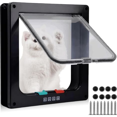 Grande porte pour chat - 25 x 24 cm - Avec serrure à 4 voies - Verrouillage de sécurité pour animal de compagnie - Résistant aux intempéries - Installation facile - Pour porte intérieure et extérieure (1/5)