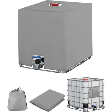 Bache pour Cuve 1000L IBC, Bache de Reservoir d'eau, Anti-UV Anti-Poussière Recuperateur d Eau de Pluie Bouchon, Bâche de Protection Container Cuve IBC Réservoir, 116 x 100 x 120 cm, Gris
