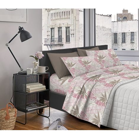 Completo Letto Matrimoniale ,100% Cotone Ninfee Rosa (1/2)
