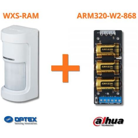 Optex Sensore PIR da esterno Wireless a 180 gradi + Modulo Dahua ARM320-W2-868 - WXS-RAM