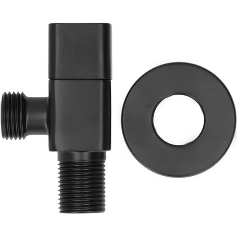 Robinet d'arrêt d'eau G1/2 coudé pour lavabo/WC, accessoire noir (1/5)