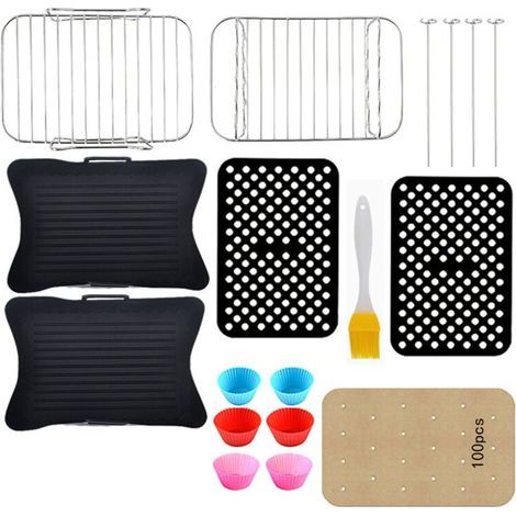 Ensemble D'Accessoires pour Friteuse à Air AF400EU à Double Zone, Doublures en Silicone pour Friteuse à Air, Grilles de Déshydrateur, Papier (1/2)