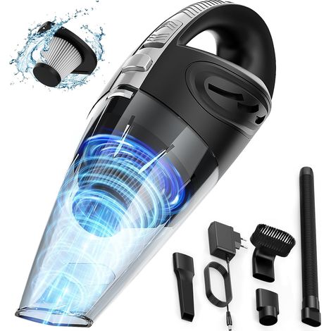 Aspiradora de mano, miniaspiradora portátil inalámbrica de 120 W para coche, potente y multifuncional con filtro HEPA lavable para sofá, casa, coche, oficina y mesa. (1/3)