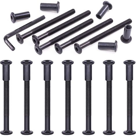 Lot de 25 boulons hexagonaux M6 x 75 mm en acier carbone noir avec 1 clé Allen, tige de vis pour meubles, boucle de ceinture à tête longue, boulons de reliure en cuir (1/5)