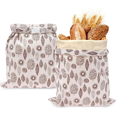 Ensemble de sacs à pain JeiibrZui - 43 x 33,5 cm - 2 pièces - Lin réutilisable avec doublure à la cire d'abeille - Gris - Pour conserver la fraîcheur du pain et des viennoiseries (1/5)