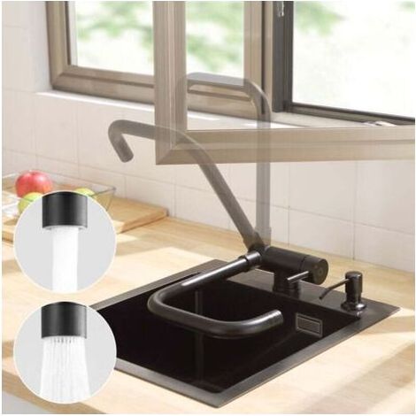 Pair Mitigeur Cuisine Rabattable Noir Robinet Cuisine Pliable avec 2 Jets aux Choix Mitigeur de Cuisine Sous Fenêtre avec Bec Orientable 360° Robinetterie Evier Rabattable Devant Fenêtre (Noir) (1/4)