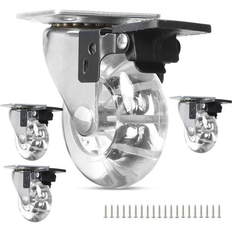 50mm x4 Swivel Casters – with Brake, 360° Transparent – Heavy Duty Up to 160kg (1/4)
