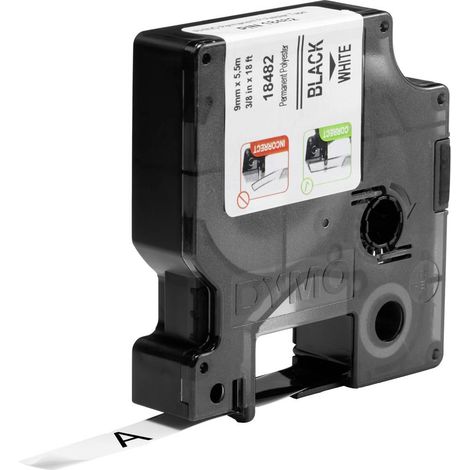 DYMO IND RHINO 18482 Poliestere Colore Nastro: Bianco Colore carattere:Nero 9 mm 5.5 m