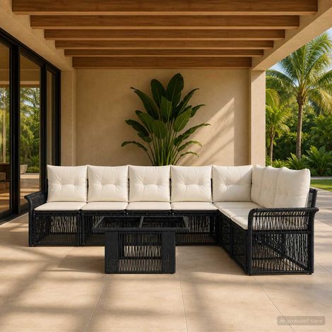 vidaXL Set Divano da Giardino 8 pz Nero e Bianco Crema polyrattan (1/5)