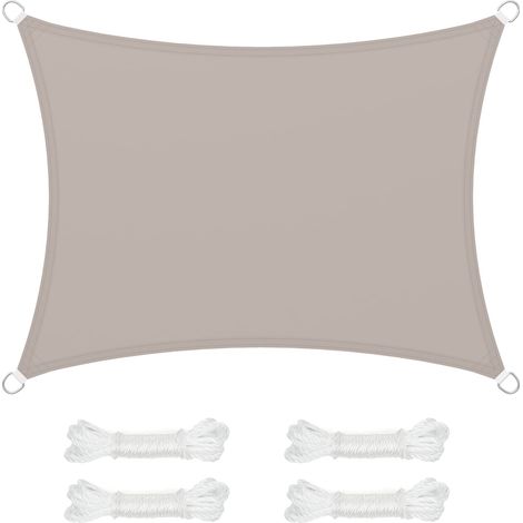 Sonnensegel 3 x 4 m, wasserdicht, mit einer Wassersäule von 665 mm, Sonnenschutz aus reißfestem Polyester, 93 % UV-Schutz, Terrasse, Garten, Balkon, rechteckig, 2 Seile (1/5)