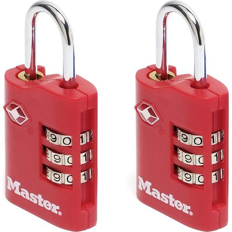 Master Lock 4686EURT Confezione da 2 Lucchetto per bagagli in alluminio approvato dalla TSA, Colore casuale, 6.3 x 3 x 1.4 cm