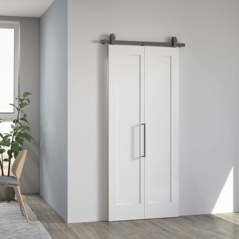 Puerta Plegable Corredera con Herrajes Acabado Personalizable Tirador Fácil Montaje 90x210 cm Blanco (1/5)