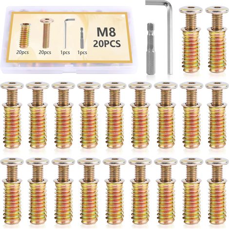 Insert Fileté Bois M8x30mm Ecrou 20pcs et Vis Écrous à Visser (1/5)