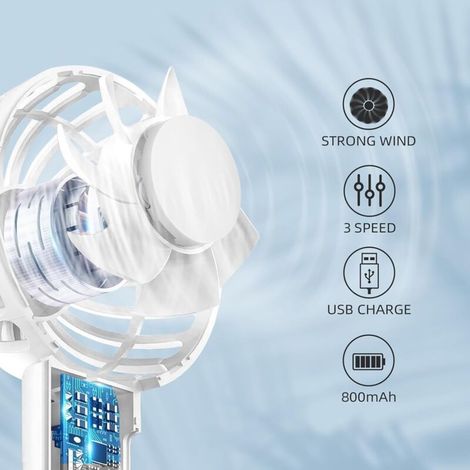 Mini ventilateur portatif, ventilateur de table puissant avec boucle, petit ventilateur USB rechargeable portable à 3 vitesses pour intérieur et extérieur (bleu) (1/5)