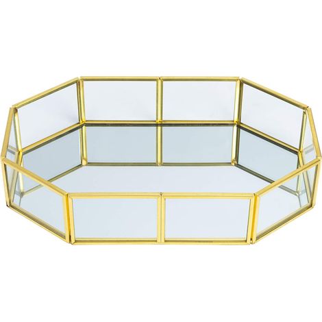 Vintage-Tablett mit Goldspiegel – Ø 21 cm – Glas/Metall – Schmuck, Make-up – Schminktisch/Schlafzimmer