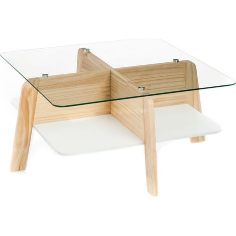 Tavolino basso da salotto vetro e legno rovere design moderno Vacker