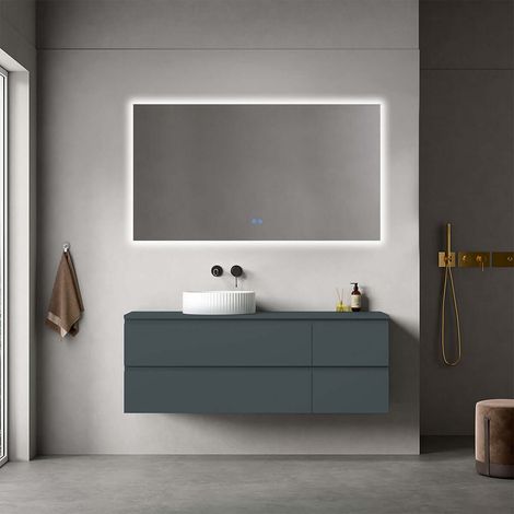 Mobile bagno sospeso reversibile  140 cm Blu Mare per Lavabo d'appoggio Specchio Quadro Retroilluminato - Fiji Paint Top (1/4)