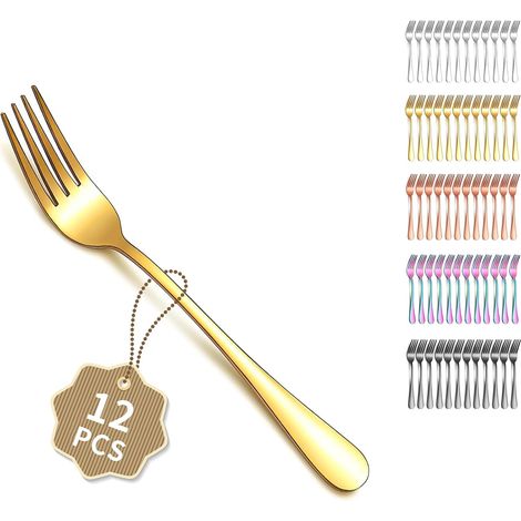 Or fourchettes de table 12pcs de18cm, ensemble de fourchettes à dîner en acier inoxydable pour la maison, le restaurant, les repas quotidiens, facile à nettoyer et lavable (1/4)