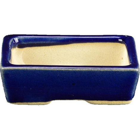 Vaso per bonsai rettangolare in gres smaltato blu 7x5x2 cm - SF3