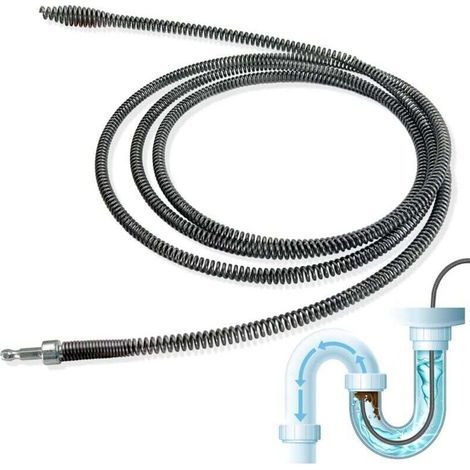 Varilla espiral de 10 mm de diámetro x 3 m para limpiar desagües, desatascador de inodoros, limpiador con accesorio universal para taladro y adaptador eléctrico para inodoros. (1/4)