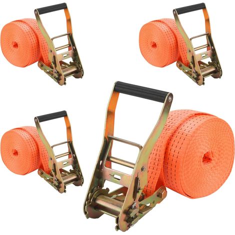 Lot de 4 Sangles d'arrimage à cliquet 2000 kg 8 m 50 mm - Sangle de remorquage pour Transport et déménagement - Jaune (1/5)