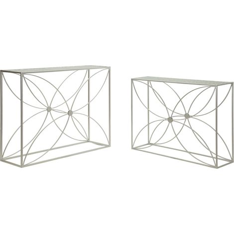 Console Paradise Coppia Glam Modern in Metallo e Vetro - Decorazioni Floreali Argento - Design Scenografico e Luminoso