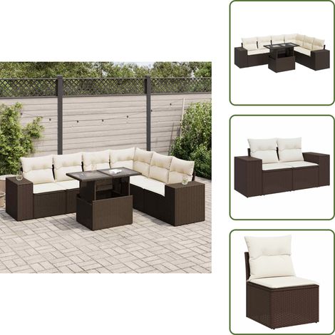 7-tlg. Garten-Sofagarnitur mit Kissen Braun Poly Rattan - Garten Sofagarnitur - Garten Sofagarnituren - Outdoor Sofagarnitur - Sofagarnitur Terrasse