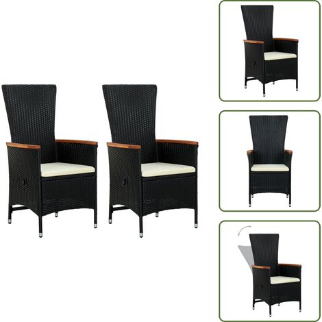Chaises d'extérieur lot de 2 avec coussins Résine tressée Noir - Fauteuil Jardin - Chaise Jardin - Mobilier Jardin - Chaise Relax - Chaise Inclinable (1/5)