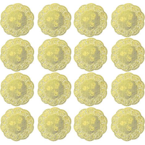 100 napperons en papier modernes à bordure en dentelle dorée, napperons pour assiettes, dessous de verre en dentelle, petits napperons en papier - Bon : (1/4)