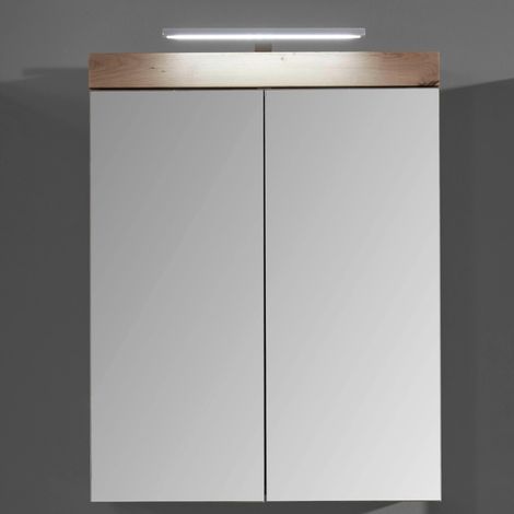 Badezimmer Spiegelschrank inkl. Beleuchtung ALTENA-19 in Asteiche Nb., B/H/T: ca. 60/77/17 cm (1/5)