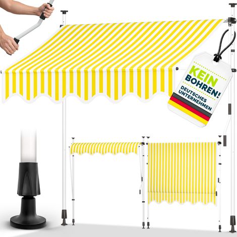 tillvex Balkonmarkise Gelenkarm Markise Klemmmarkise Sonnenmarkise Balkon ohne Bohren Gelb/Weiß 400 cm