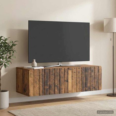 Meuble TV mural 2 portes en bois d’ingénierie bois ancien 98 x 41 x 30 cm - PANGIVO (1/5)