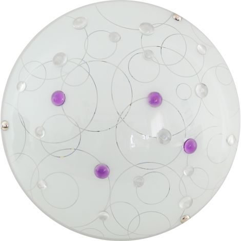 Plafonnier blanc rond, cristaux violets, LED 10W Astro (1/2)