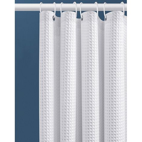 Rideau de douche latéral, accessoire de salle de bain anti-moisissure, semi-transparent, 12 anneaux, motif cube blanc, anneaux inclus, imperméable (1/5)