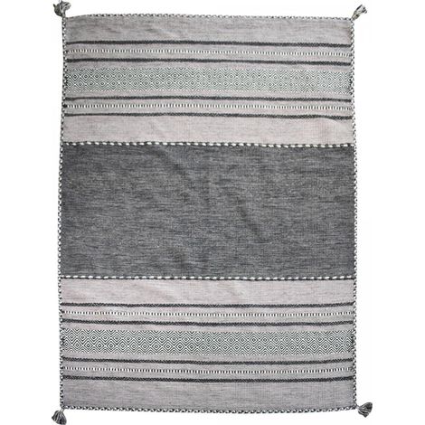 Tapis kilim fait main en coton 120x170 gris et noir rectangle motif ethnique (1/5)