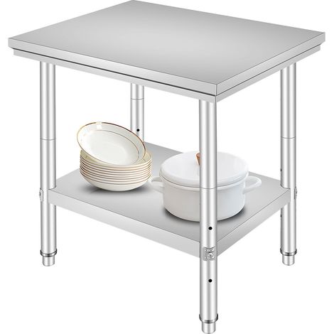 Table de préparation en acier inoxydable, 24 x 30 x 31 pouces, capacité 700 lbs, plan de travail robuste avec 3 niveaux de hauteur réglables, idéal pour cuisine, garage, restaurant et jardin. (1/5)