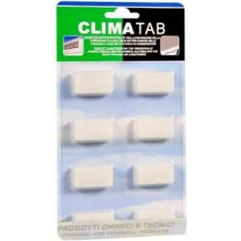 Blister 8 pastiglie sanificanti per scarichi condensa climatizzatori anti-alghe antibatterico h.a.c.c.p. facot climatab clitabli8e