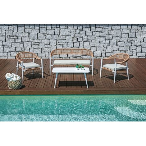 Salotto da esterno divano poltrone e tavolino in alluminio bianco, twist wicker Milano (1/5)
